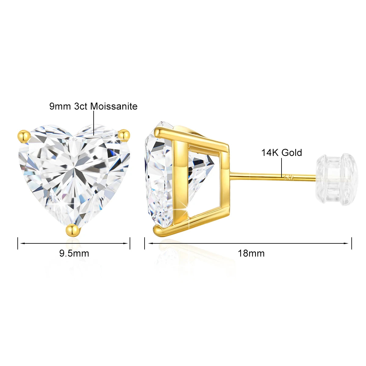 Real 14K Gold Moissanite Stud Earrings Heart Shape Pendant Necklace Au585 Diamond Jewelry Set for Women Engagement Romantic Gift
