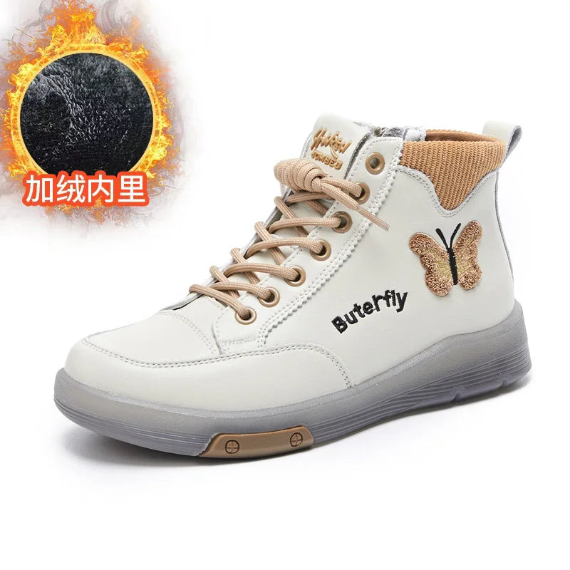2025 Fashion Women Boots Genuine Leather White Ankle Boots Female Casual Sneakers Plus Size Soft Bottom High Top Women's Shoes