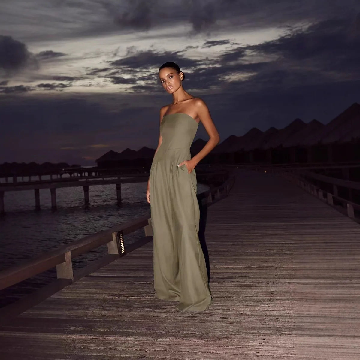 2025 Fashion Women's Wear European and American style sexy and slimming wrapped scarf style pants long jumpsuit