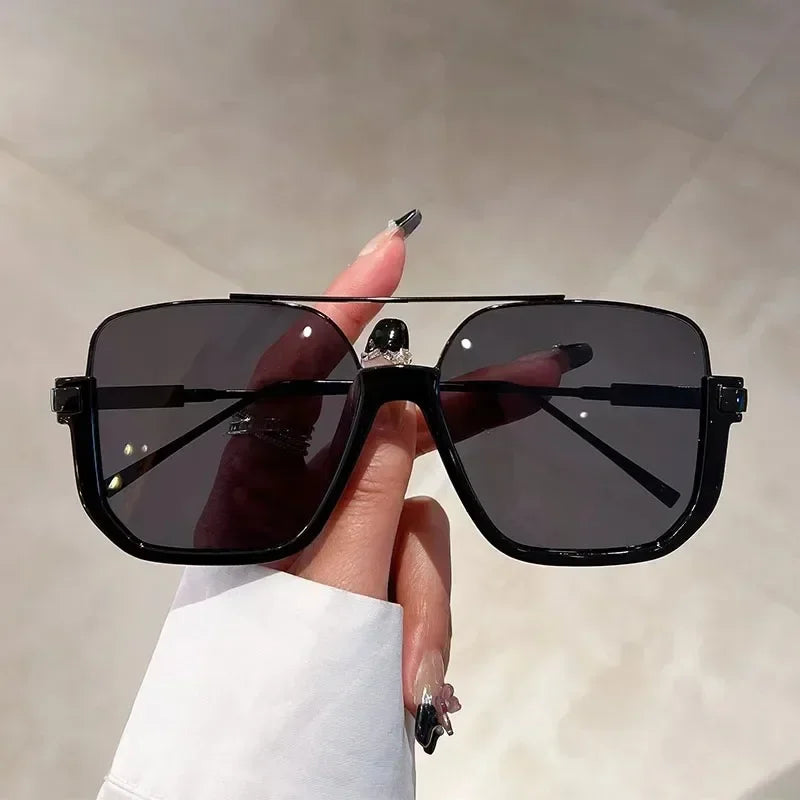 Retro Pilot Metal Sunglasses Fashion Korean Style Women Square Shades Trendy Ins Popular Brand Design UV400 Sun Glasses