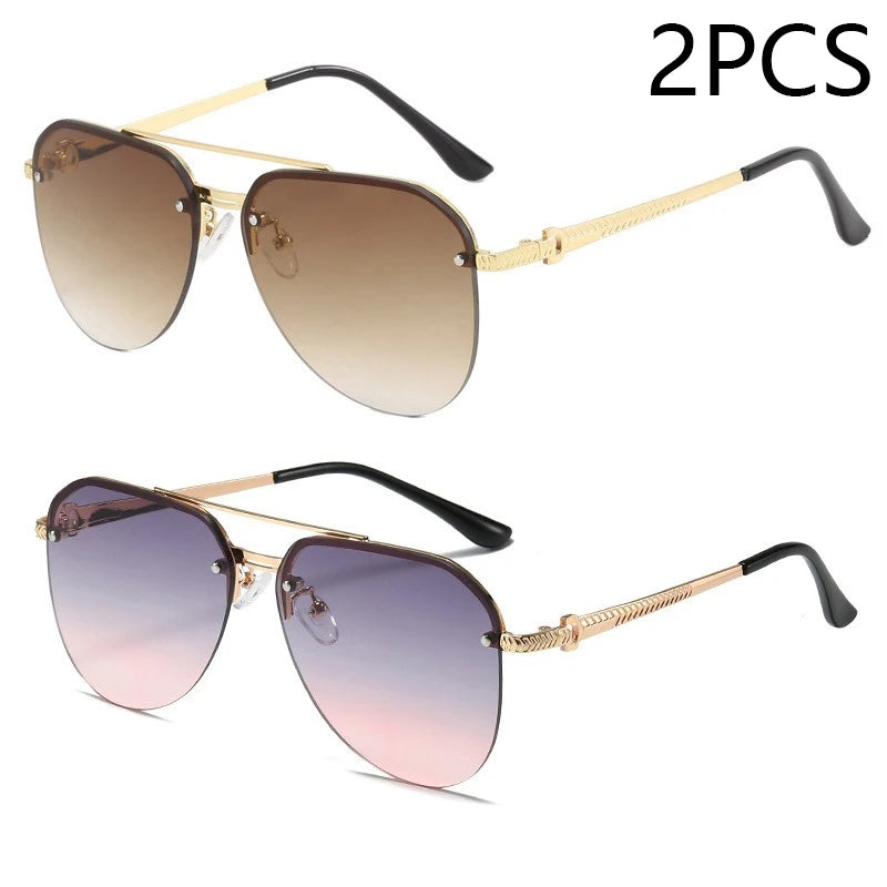 New Fashion Metal Half Frame Women's Outdoor Sunglasses Classic Double Beam Glasses