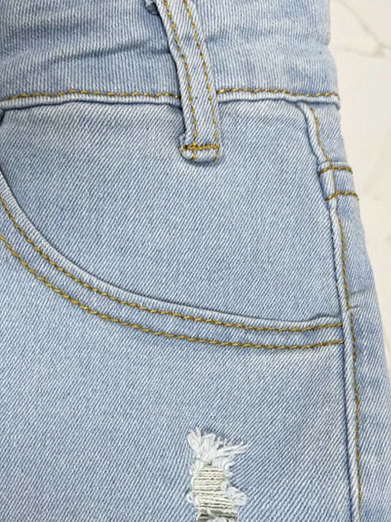 Women's Sexy Hip-Lifting Ripped Skinny Jeans, Fashionable and Casual High-Waisted Single-Breasted Elastic Jeans, Comfortable Fit, Da