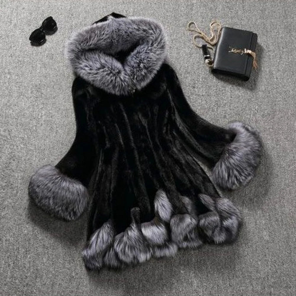 2025 Women Winter Plus Size Thick Furry Faux Fur Coat Female Hooded Long Sleeve Plush Jacket Lady Fake Fur Warm Fluffy Cardigan