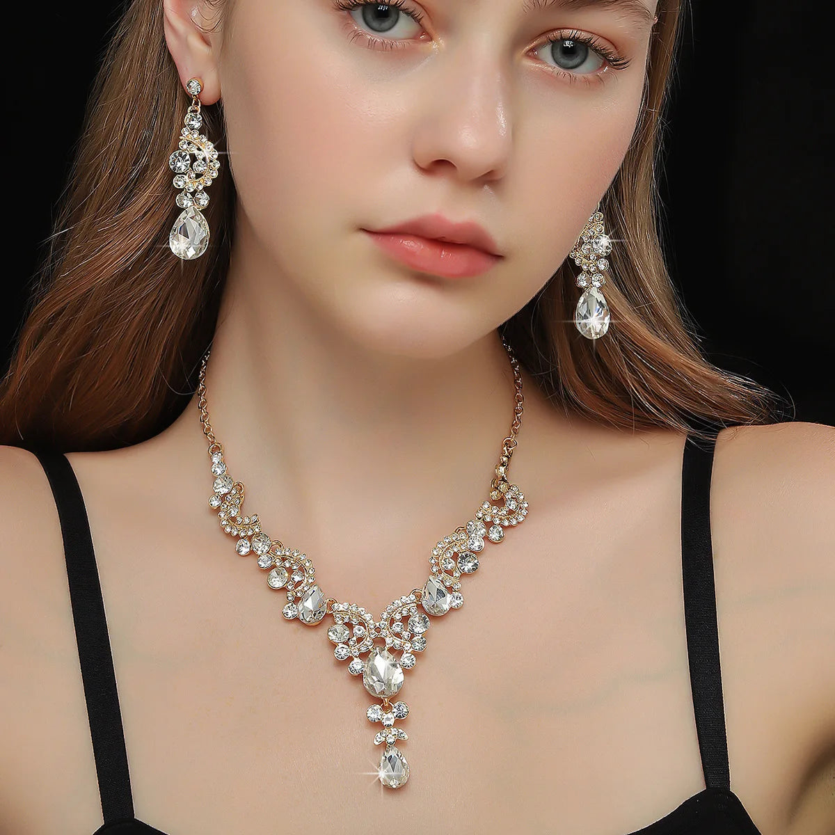 3PC women's fashionable and trendy temperament, leaf floral necklace, earrings, jewelry set, wedding banquet party, holiday gift