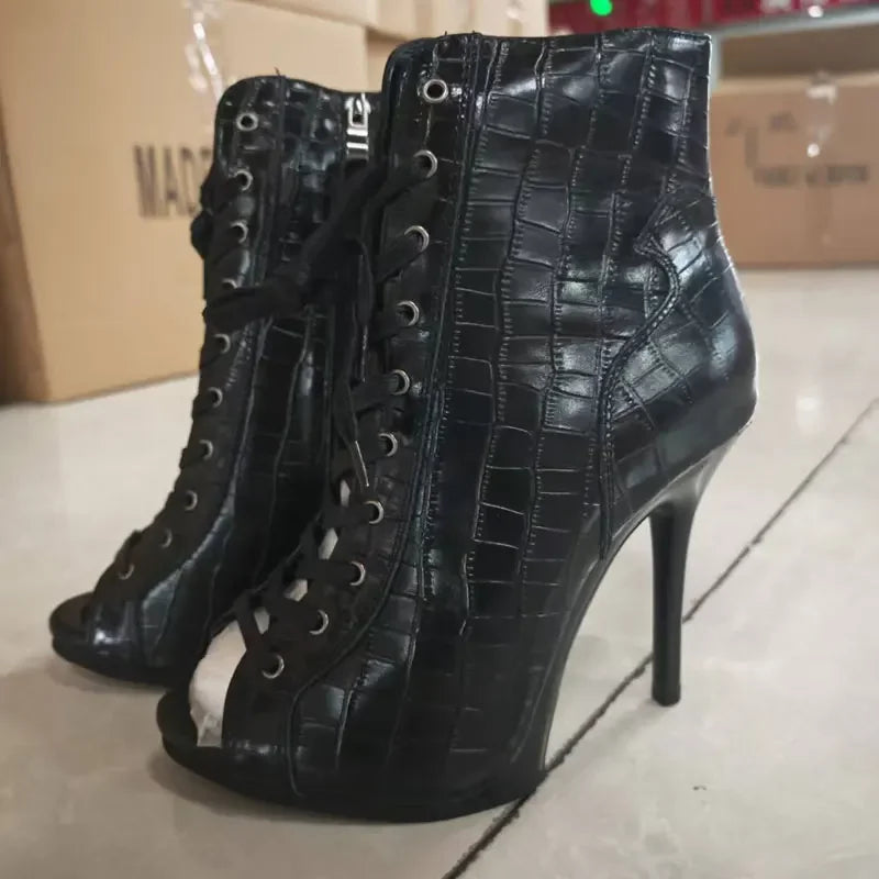 Genuine leather Customizable boots European Style Sexy Thin High Heel Jazz Dance Sandal for Women Open Toe Ladies Dancing Shoes