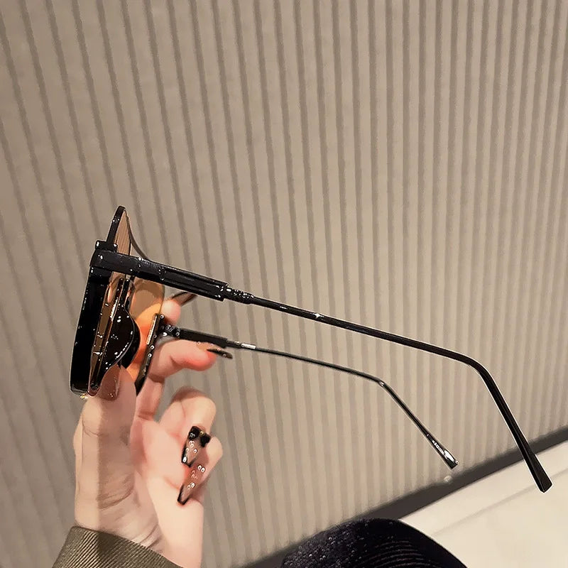 Retro Pilot Metal Sunglasses Fashion Korean Style Women Square Shades Trendy Ins Popular Brand Design UV400 Sun Glasses