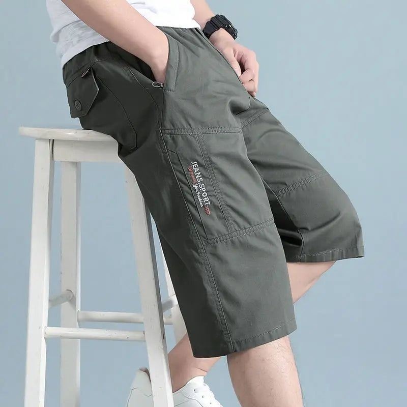 2025 New Summer new workwear shorts for men, thin, loose, pure cotton casual cropped pants, solid color series for menr men