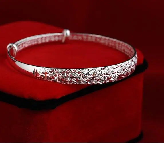 Classic Fashion Silver Color Adjustable Round Bangle Women Plated Bracelet Tibetan Carved Cuff Bangles Wedding Party Accessories