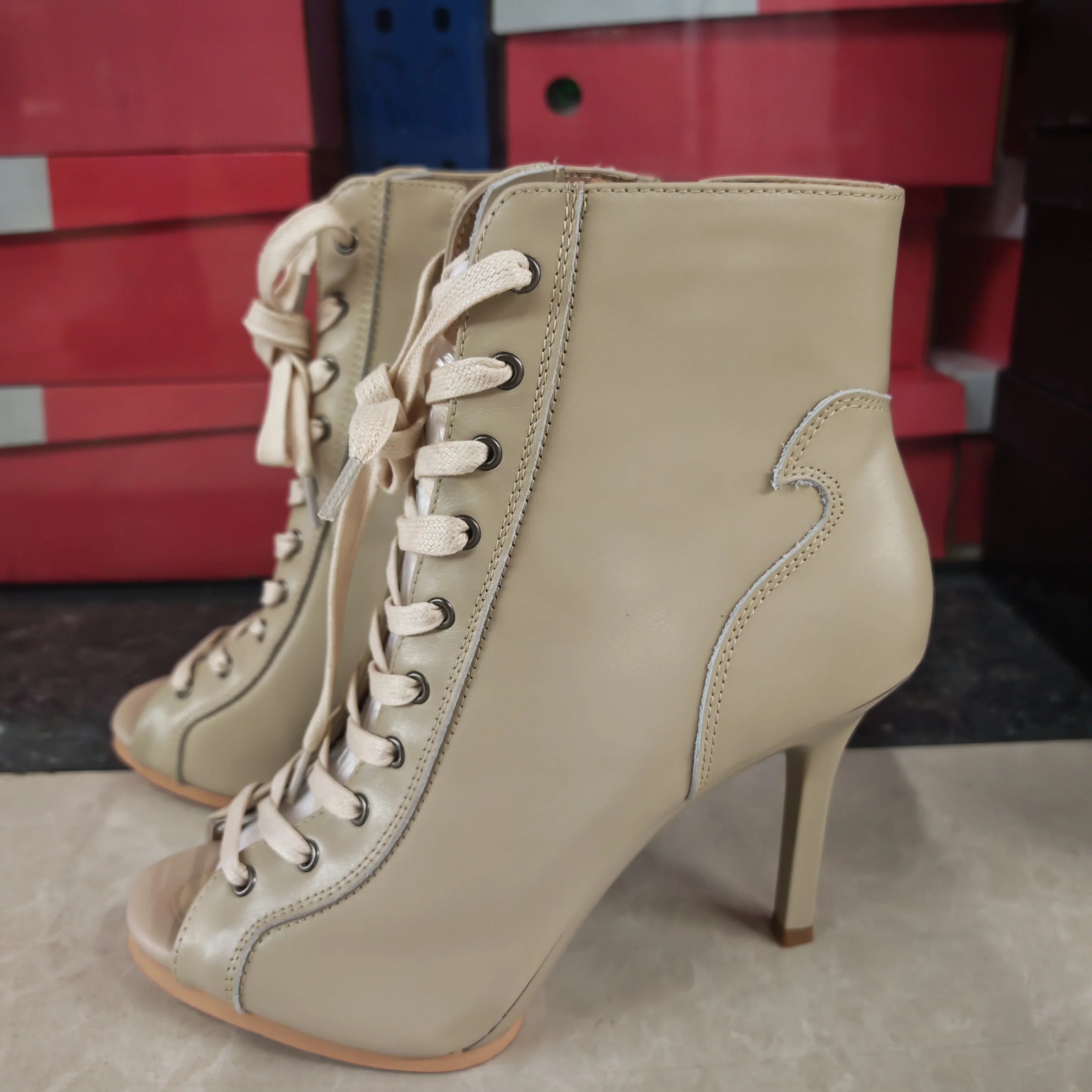 Genuine leather Customizable boots European Style Sexy Thin High Heel Jazz Dance Sandal for Women Open Toe Ladies Dancing Shoes