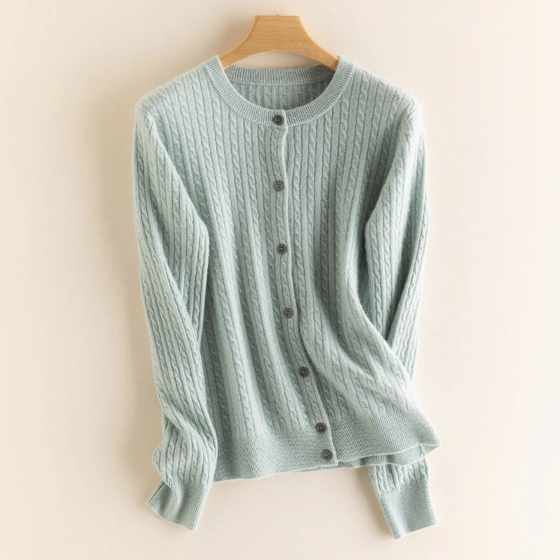 2025 Autumn Winter Women Sweater Solid O Neck Cardigan New Casual Versatile Tops Long Sleeve Single Breasted Cable Knit Sweater