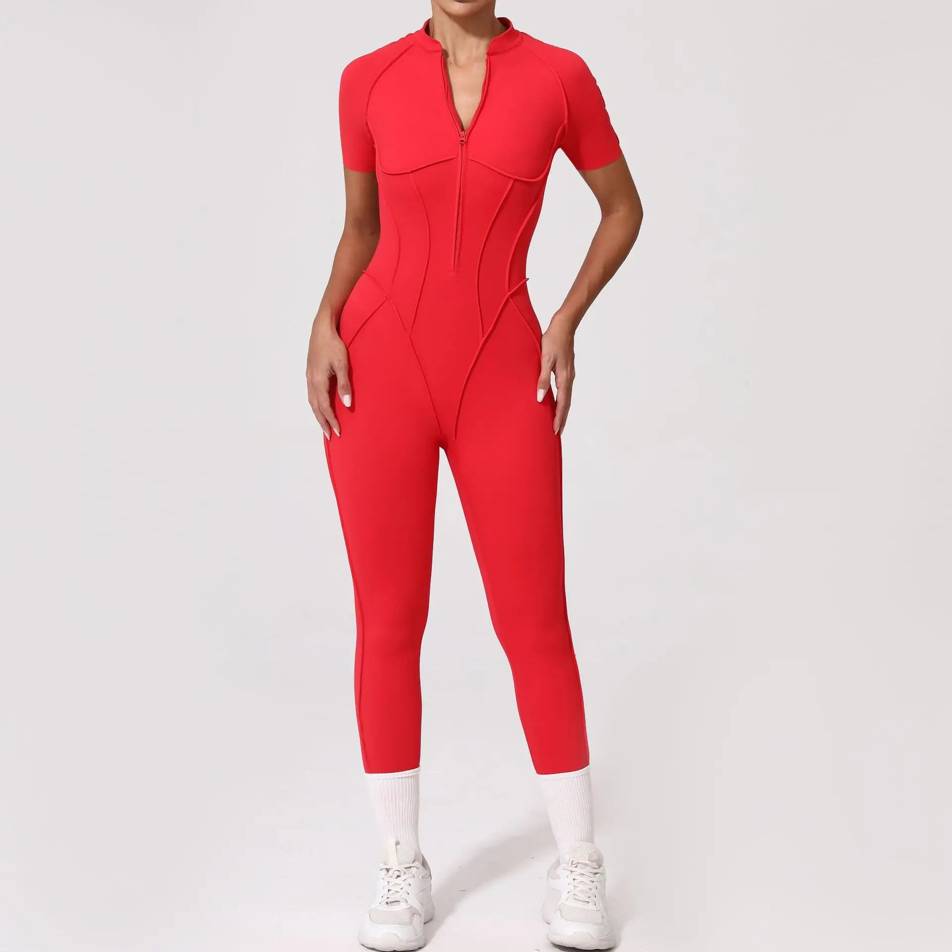 Women's Sports Jumpsuit Yoga Fitness Set with zipper & chest cushion Bare Back High elasticity soft fabric Gym workout bodysuit