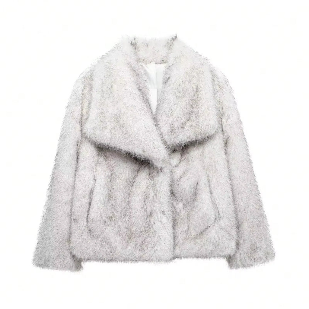 HH Women Elegant Faux Fur Coat Warm Fluffy Loose Long Sleeve Lapel Jacket Autumn Winter Fashion High Street Lady Outerwear