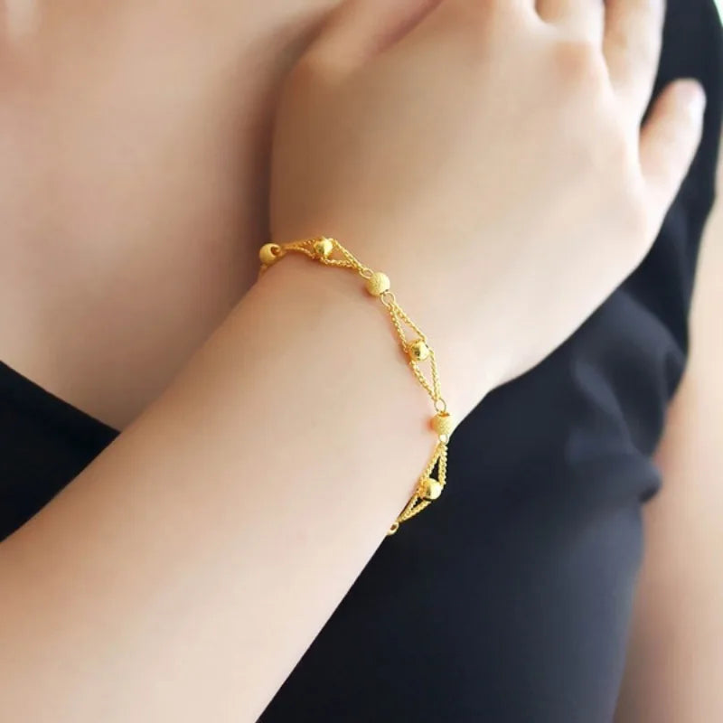 Fashion Gold Color Round Bracelet Chain for Women Girls 2024 New Small Beads Bracelets Luxury Party Jewelry Anniversary Gifts
