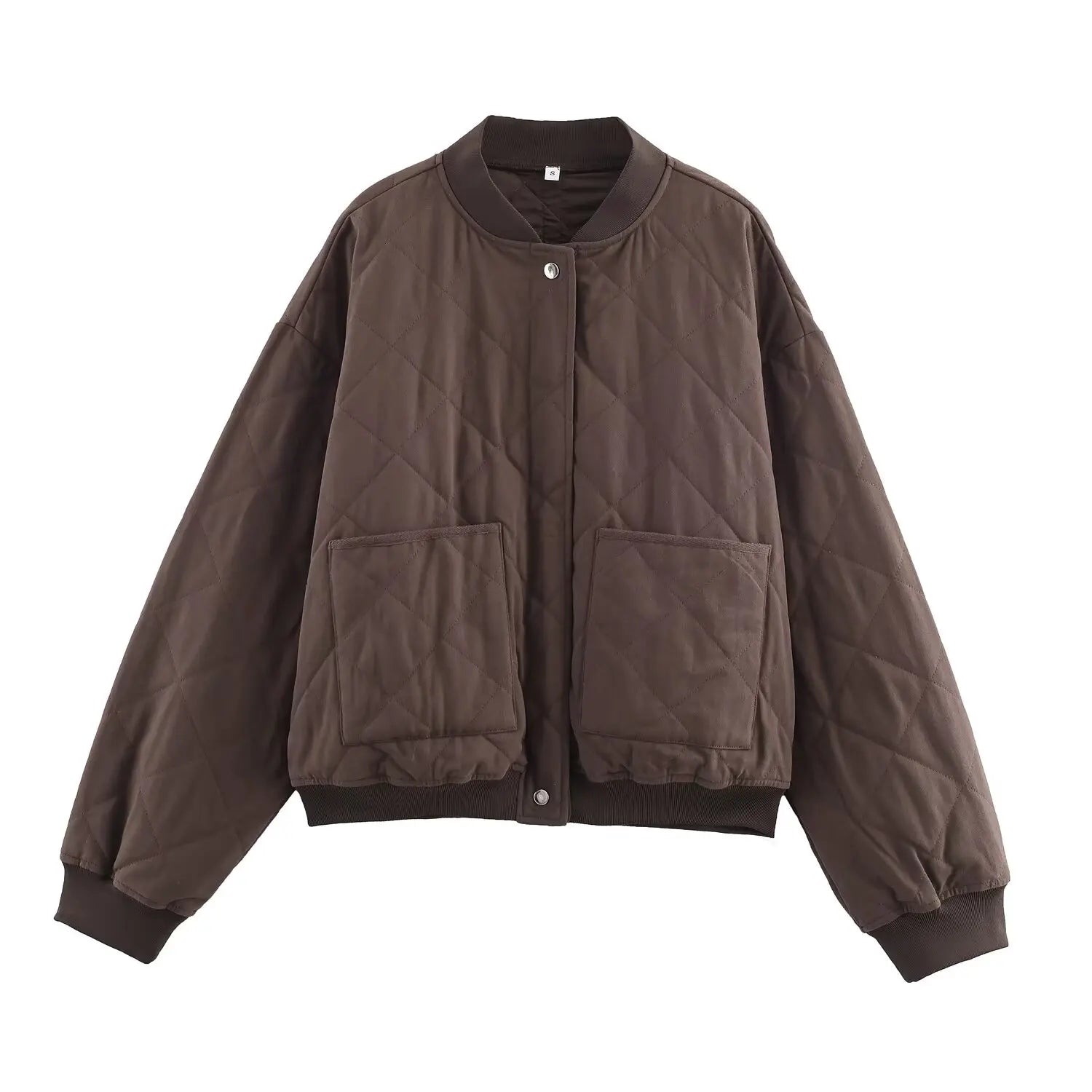 DiYiG WOMAN 2025 Autumn New Fashion Quilted Bomber Jacket Retro Long Sleeve Joker Pocket Casual Jacket Outerwear Mujer