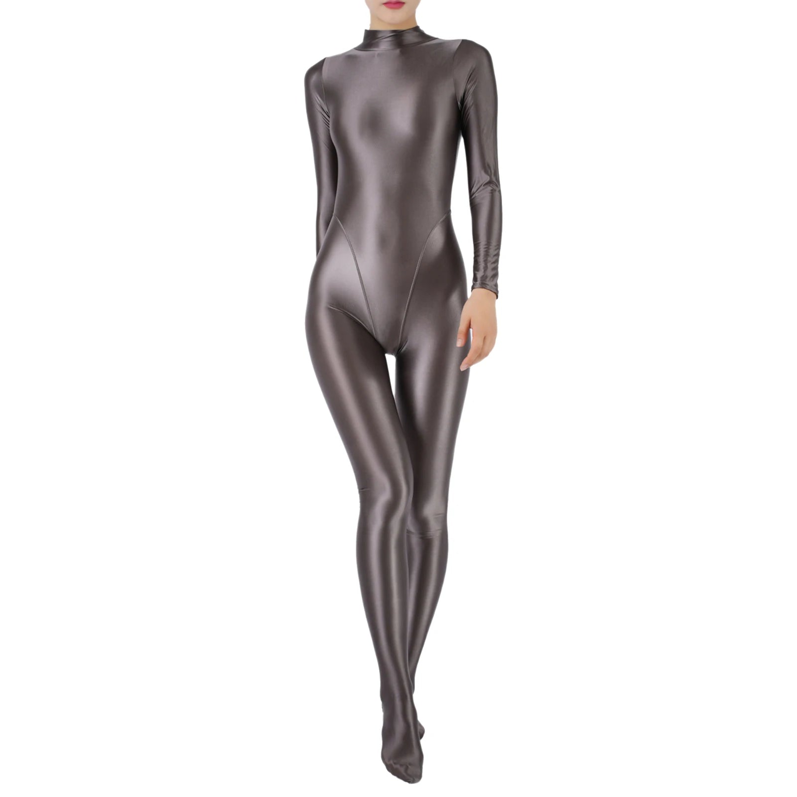 Women Glossy Jumpsuit One Piece Swimsuit Long Sleeve Tights Full Body Bodysuit Workout Fitness Yoga Rash Guard Surfing Swimwear
