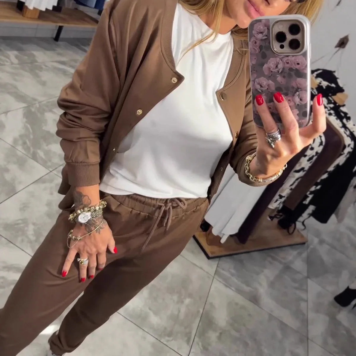 Casual Solid Color Women's Jacket And Women Suit Autumn Winter Loose Sports Sweatshirt + Small Feet Trousers 2-piece Set Female