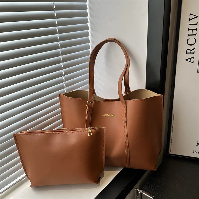 Women's Bag Large Capacity Soft Leather Tote Bags Casual Versatile Single Shoulder Handbag Mommy Handbags 2025 Autumn and Winter