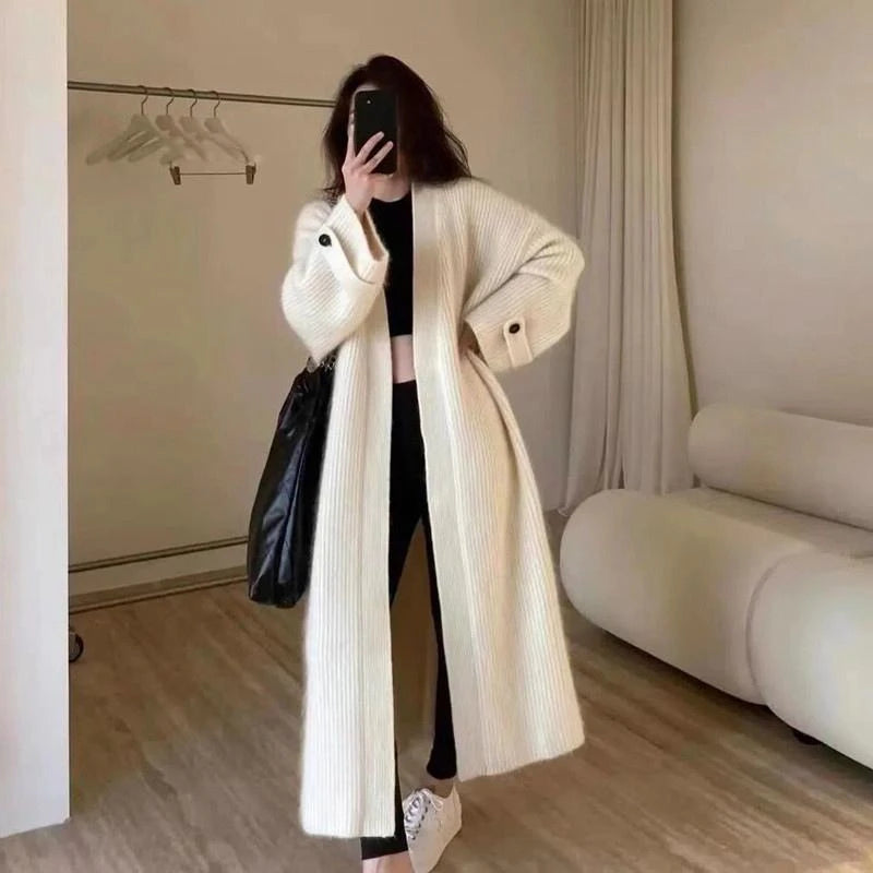Long Ladies Knit Sweaters Fashion 2025 Lightweight Casual New in Knitwear Trend Korean Streetwear Sleeve Solid Women's Cardigans