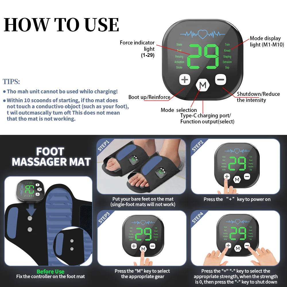 New Rechargeable 10 Adjustable Models Electric Vibrating Foot Muscle Relaxation Massager Shoes