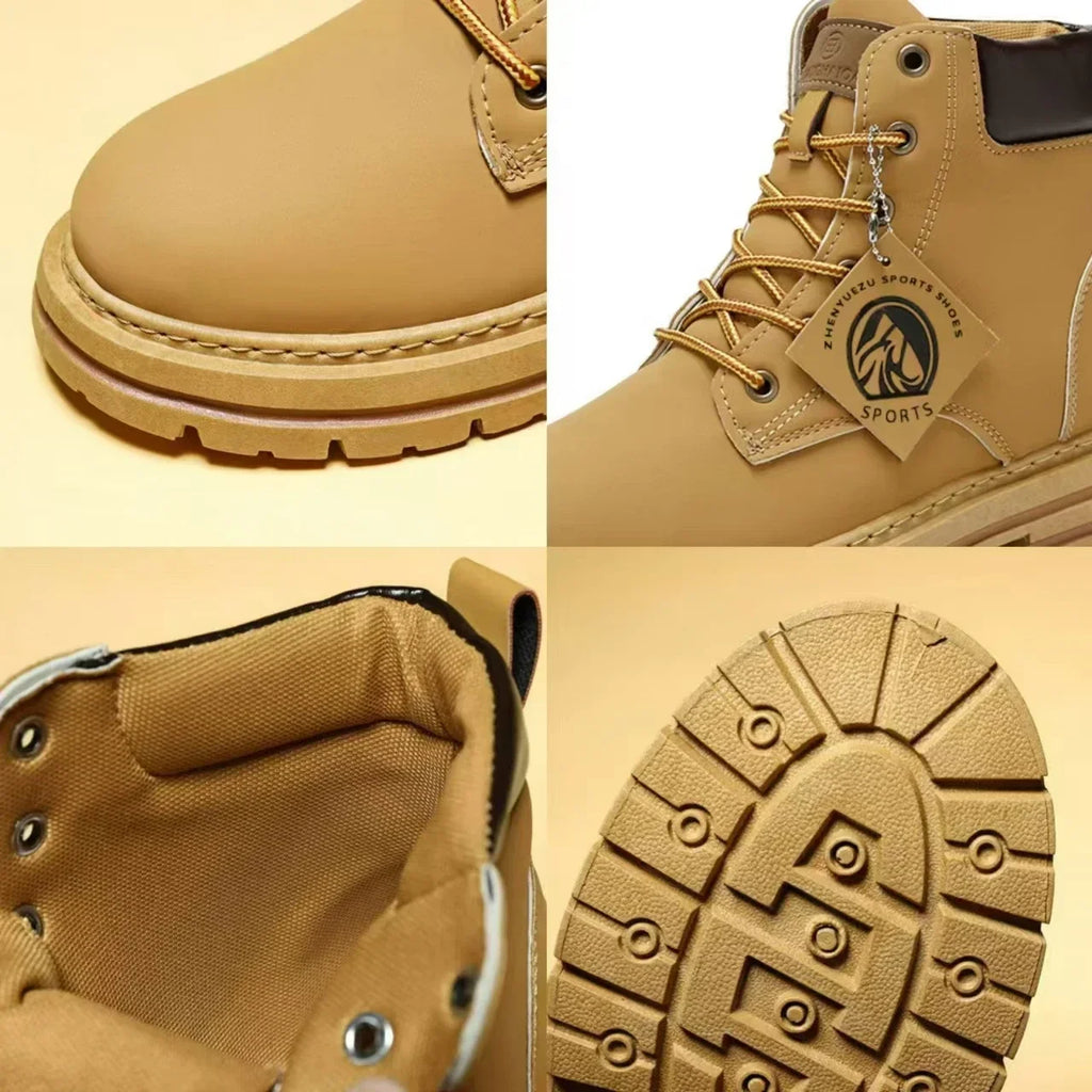 High Top Boots Men's Leather Shoes Fashion Outdoor Ankle Boots for Men Lace-Up Comfortable Male Boots Non Slip Flat Boot Botas