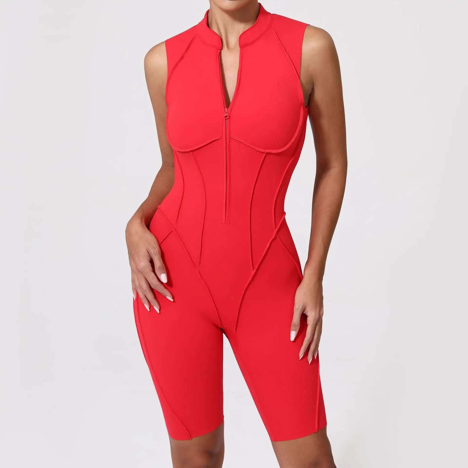 Women's Sports Jumpsuit Yoga Fitness Set with zipper & chest cushion Bare Back High elasticity soft fabric Gym workout bodysuit