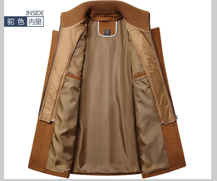 2025 new winter men's woolen coat, men's brand jacket, middle-aged double-shoulder long woolen windbreaker coat in European size