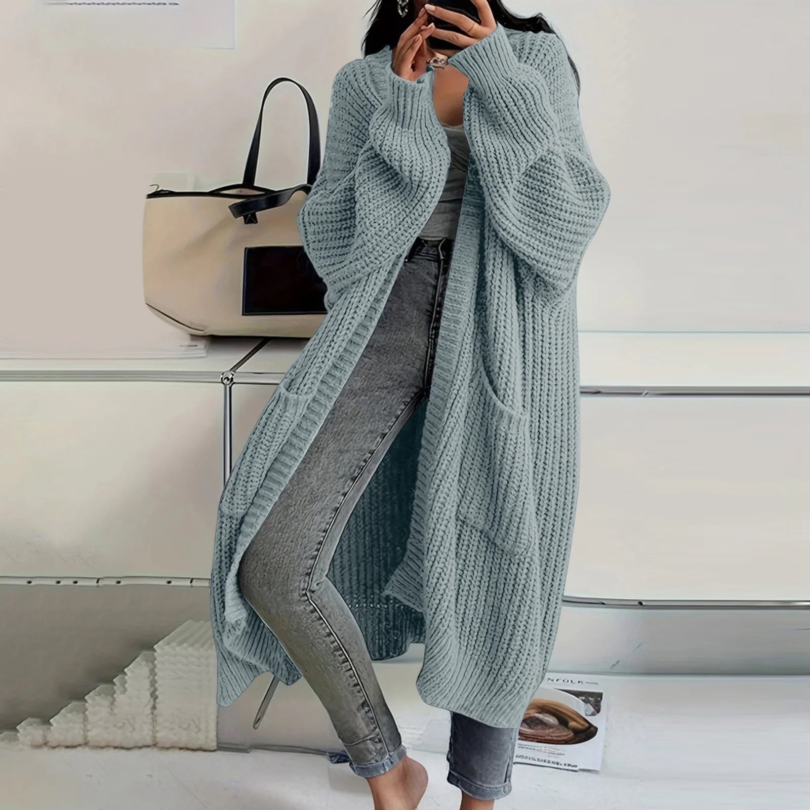 Women's Loose Long Knitted Cardigan Sweater Coat Autumn Winter Long Sleeved Long Knitwear Female Street Fashion Sweater Jacket
