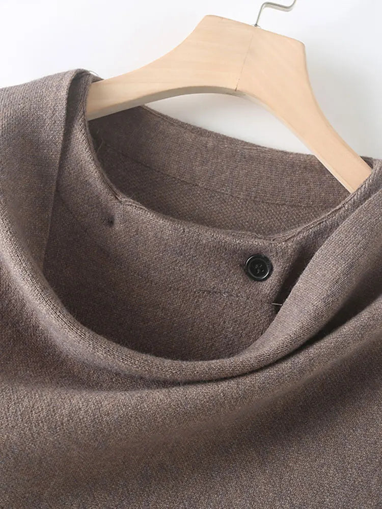 Autumn Women Loose Asymmetric Scarf Knit Jacket Solid Long Sleeve Single Button Side Slit Cardigan Lady Outerwear