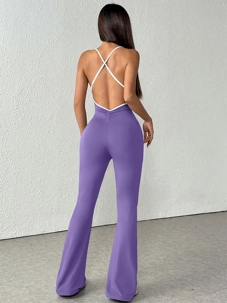 Women's Jumpsuits Streetwear Fashion Summer New Casual Slim Clothing Solid Sexy Sling Backless Elegant Female Jumpsuits Clothing