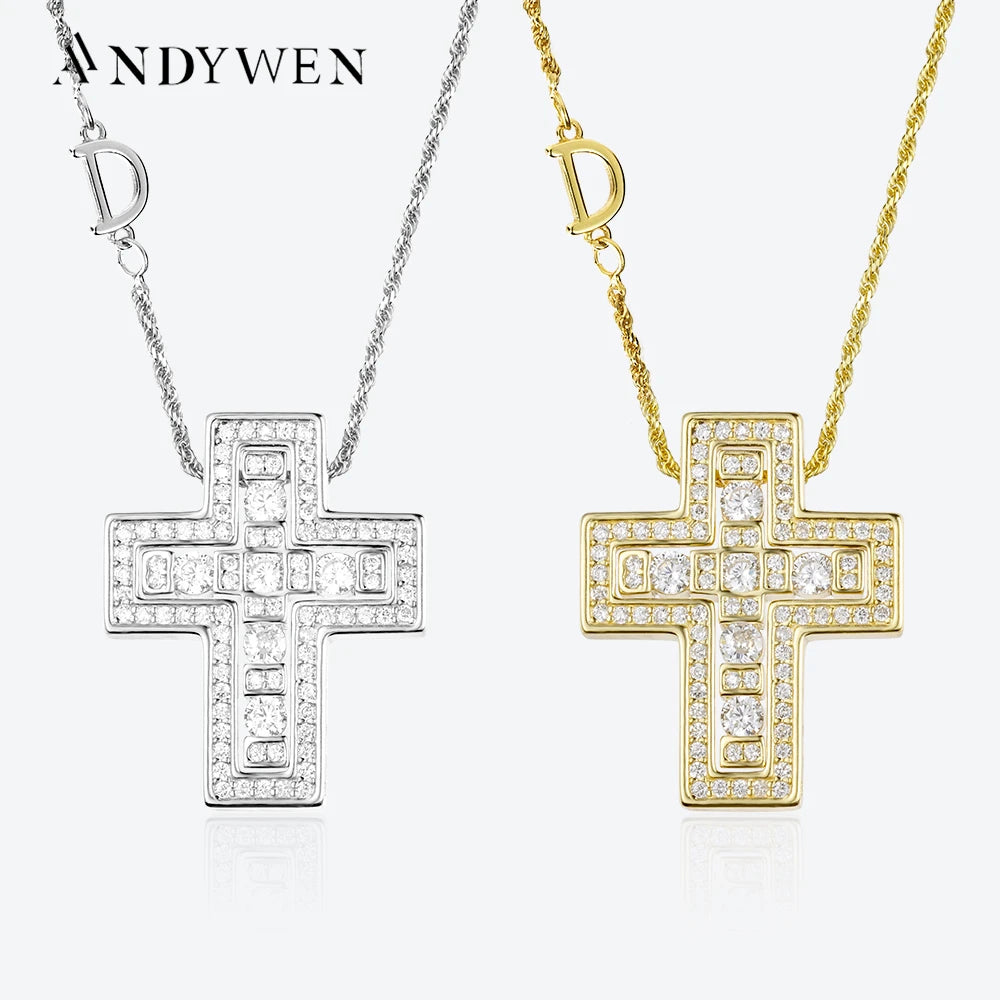 ANDYWEN 925 Sterling Silve Big Double Cross Pendant Long Chain Neckalce 2021 Korea Women High Quality D Twist Chain Jewelry Gift