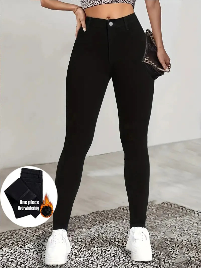 Women's high waisted basic black jeans, versatile and simple casual tight pencil pants