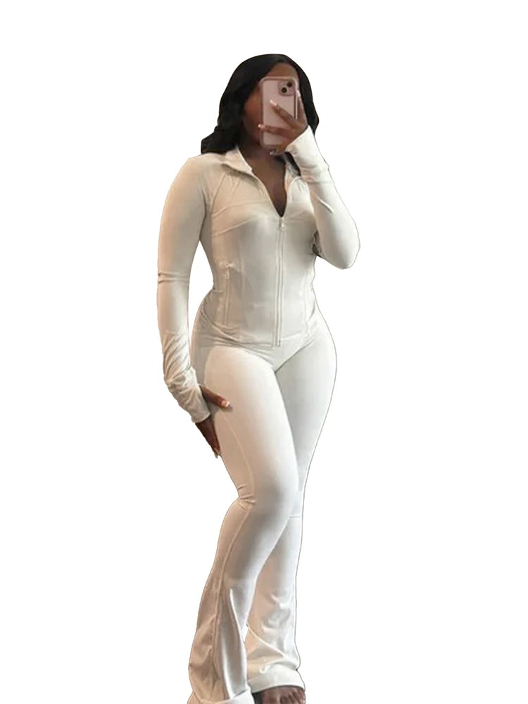Fall Women Sport Loungewear Sexy Tight Long Sleeve Flared Pants Two Piece Set Active Gym 2 Piece Matching Sets Tracksuit Outfits