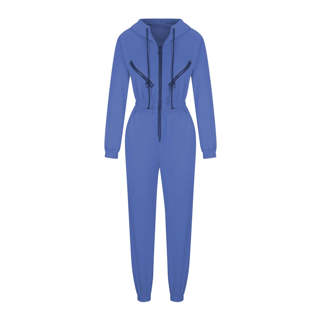 Autumn Women's Monochrome Long-Sleeved Jumpsuit Solid Color Zip-up Sportswear Female Winter Casual Tracksuit Fashionable Hoodies