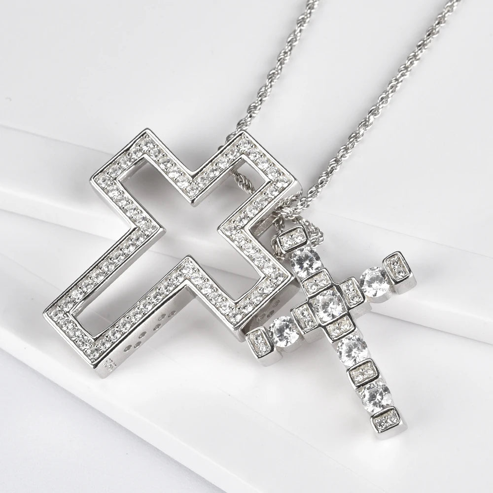 ANDYWEN 925 Sterling Silve Big Double Cross Pendant Long Chain Neckalce 2021 Korea Women High Quality D Twist Chain Jewelry Gift
