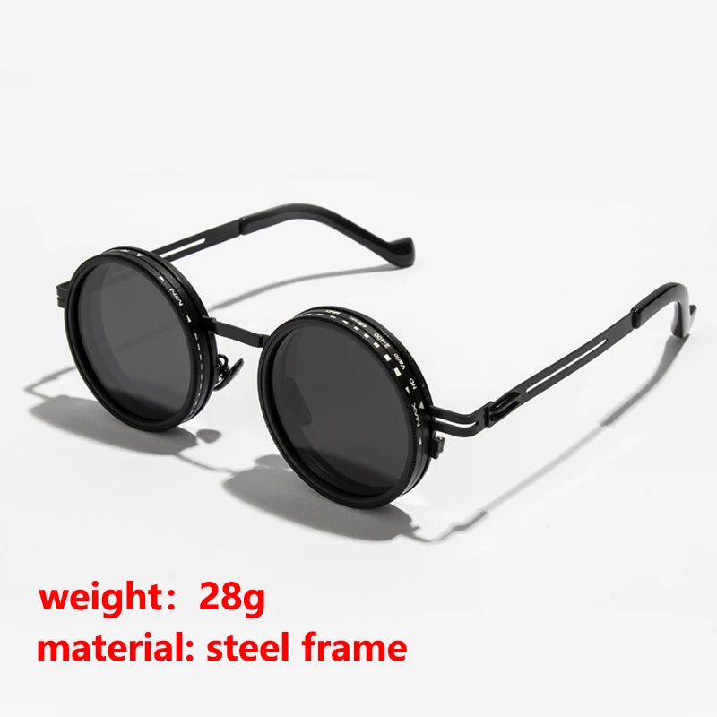 Polarized Round Sunglasses ND9 Adjustable Dimming Sun Glasses Men Women Retro Punk Men's Fishing Eyeglasses Outdoor Shades UV400