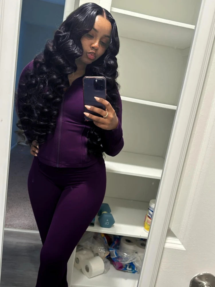 Fall Women Sport Loungewear Sexy Tight Long Sleeve Flared Pants Two Piece Set Active Gym 2 Piece Matching Sets Tracksuit Outfits