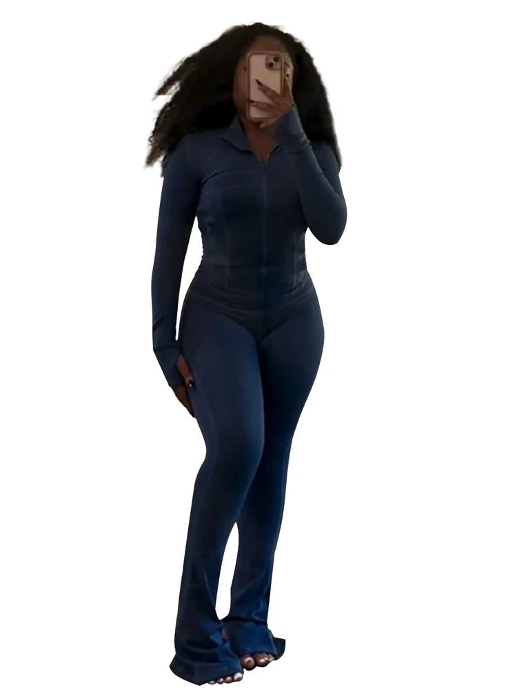 Fall Women Sport Loungewear Sexy Tight Long Sleeve Flared Pants Two Piece Set Active Gym 2 Piece Matching Sets Tracksuit Outfits
