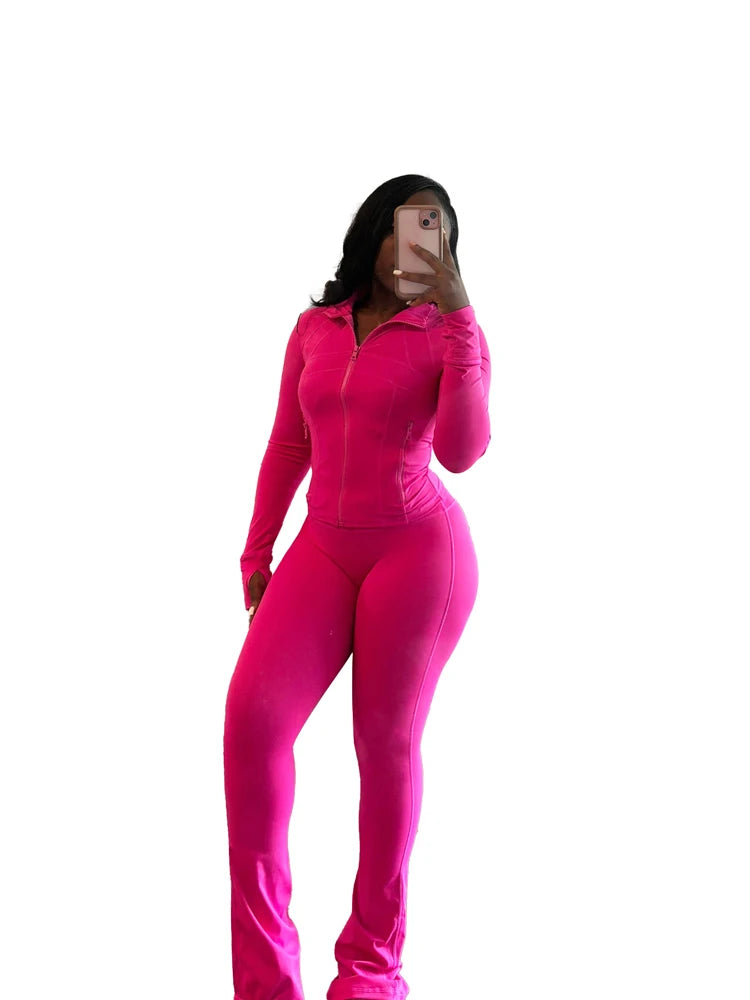 Fall Women Sport Loungewear Sexy Tight Long Sleeve Flared Pants Two Piece Set Active Gym 2 Piece Matching Sets Tracksuit Outfits