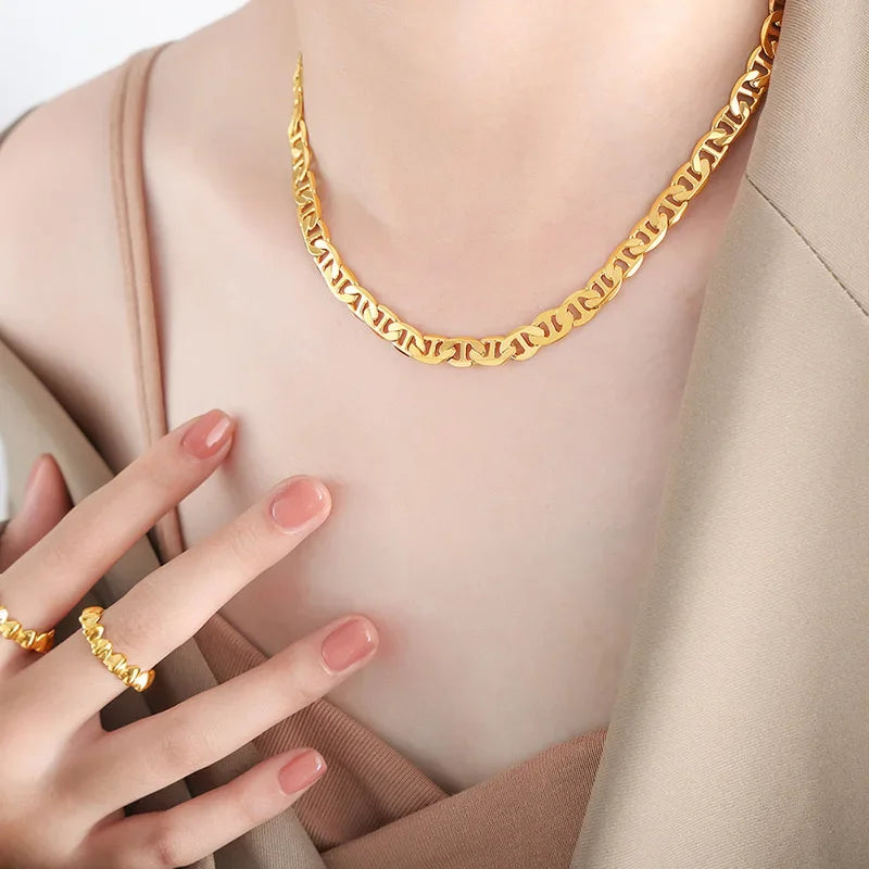 45-60cm 18K gold 925 Sterling silver charm 6MM flat chain Necklaces for Women Men Luxury Fashion Party Wedding Jewelry