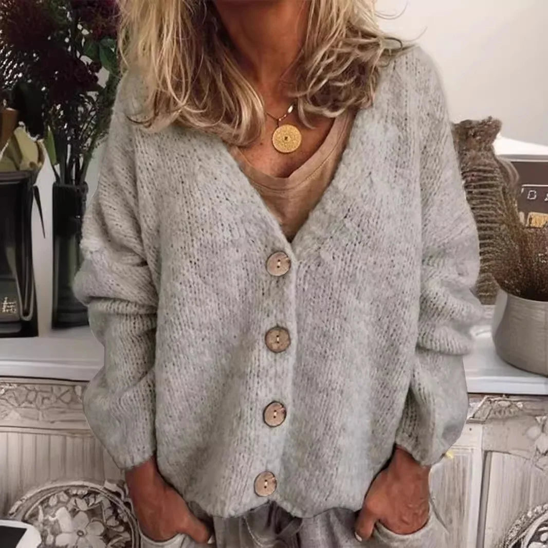 Women's knitted V-neck cardigan, loose coat, spring and autumn