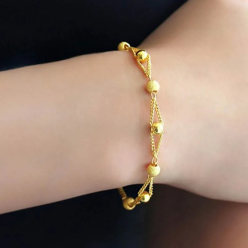 Fashion Gold Color Round Bracelet Chain for Women Girls 2024 New Small Beads Bracelets Luxury Party Jewelry Anniversary Gifts