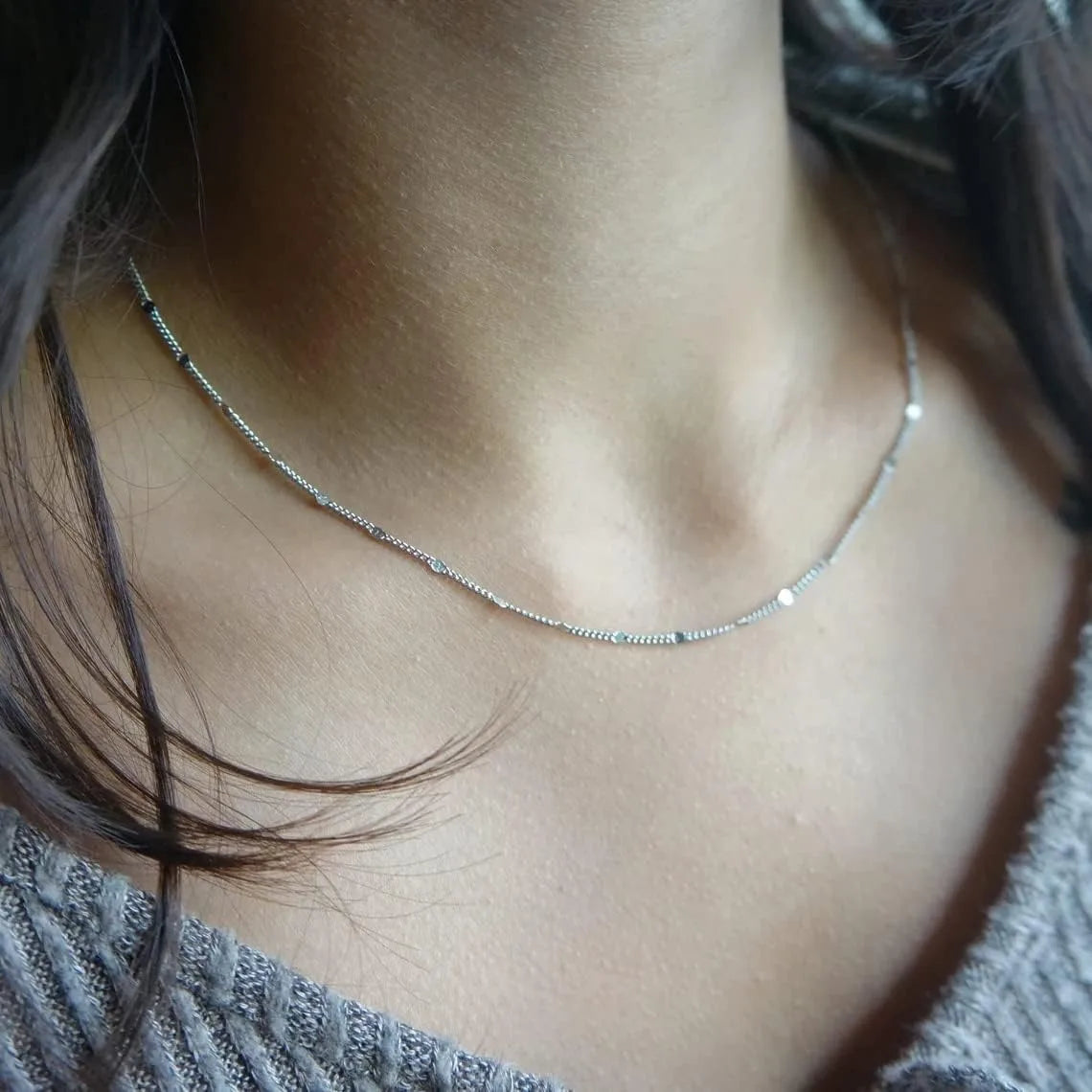 K Gold/Silver Plated Satellite Choker Shining Dots Station Chain Sparkle Chain Necklace Link Chain Exquisite Jewelry for women