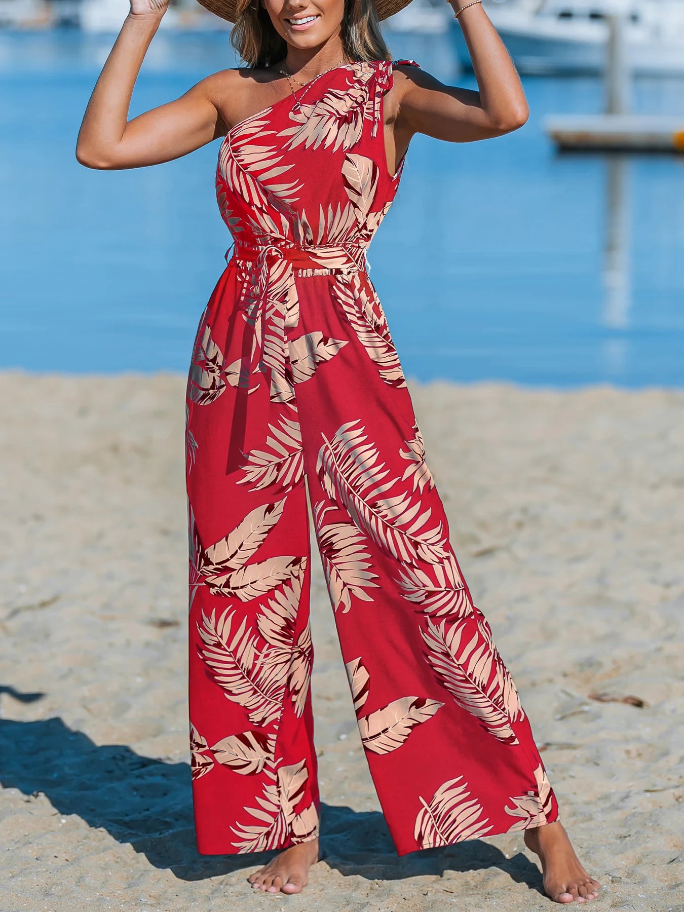 Women's Holiday One-Shoulder Jumpsuit, Comfortable and Fashionable Summer Dress, Suitable for Beach Days and Parties
