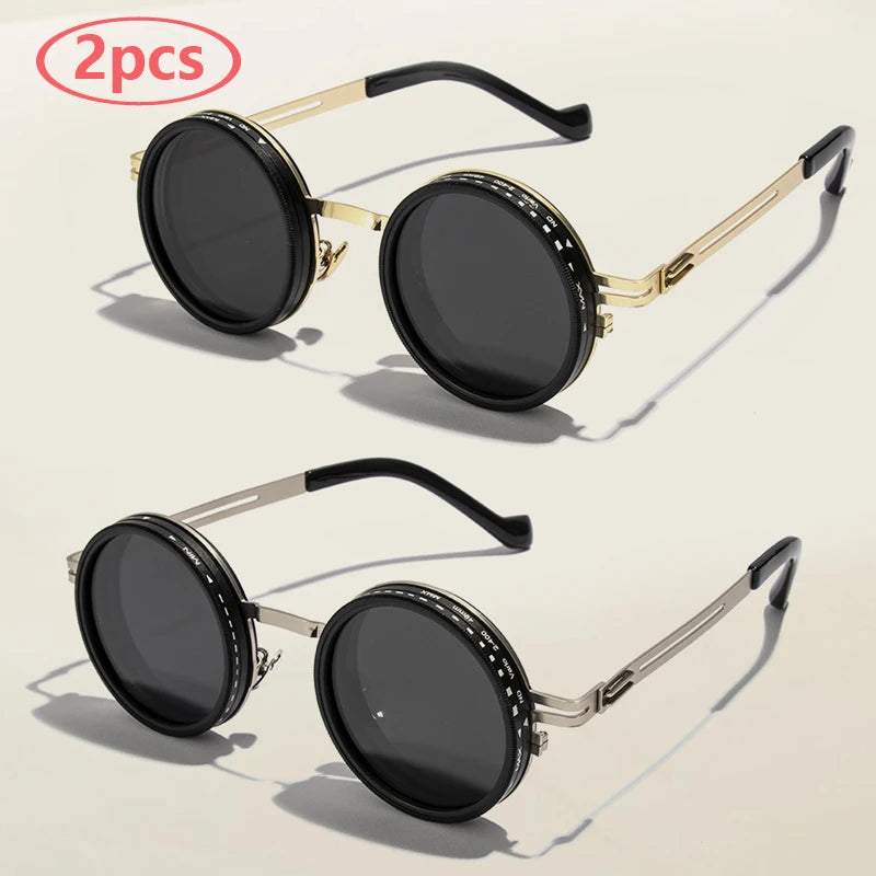 Polarized Round Sunglasses ND9 Adjustable Dimming Sun Glasses Men Women Retro Punk Men's Fishing Eyeglasses Outdoor Shades UV400