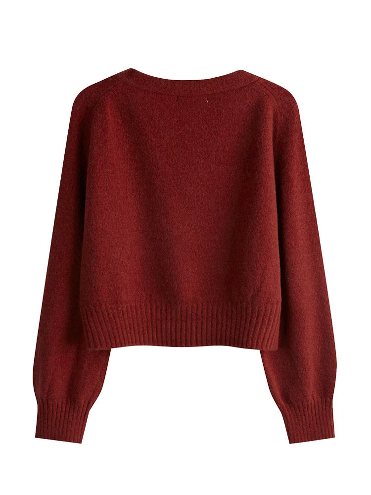 2025 Autumn Winter Skew Button Cardigan V-neck Sweater Women Knitted Long Sleeve Tops Korean Loose Solid Cashmere Woman Sweater