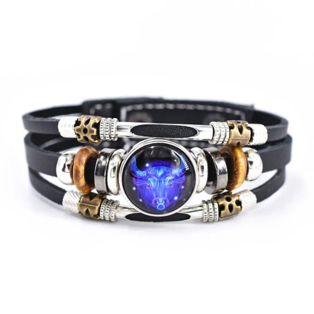 Constellations Luminous Leather Bracelet Retro Multi-layer Beaded Leather Bracelet Jewelry Gifts for Men Women Couples