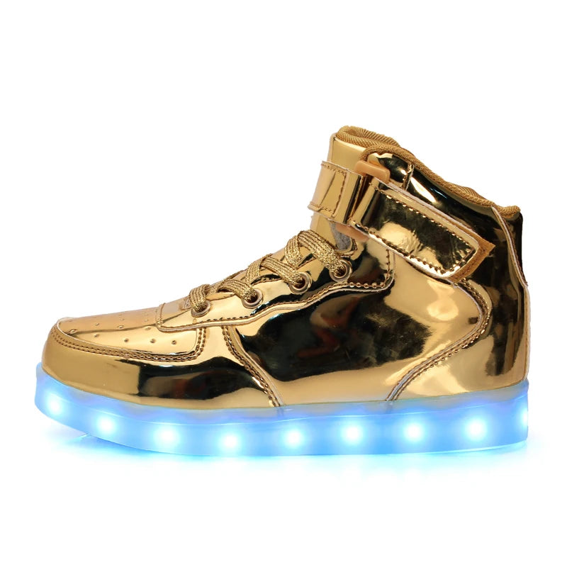 Luxury Men's Glowing Sneakers Gold Glitter Skateboard Shoes Men Street Unisex Luminous Sneakers Men Shiny Mirror Designer Shoes