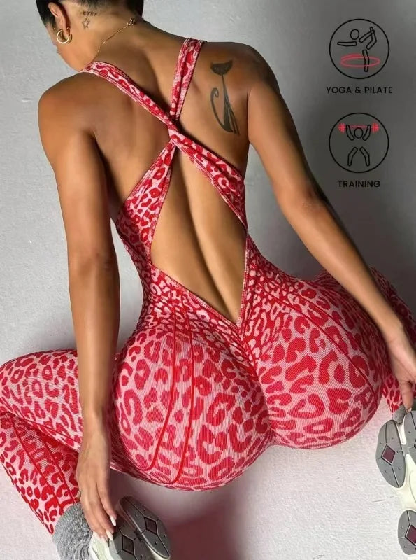 Leopard Jumpsuit for Women Workout Seamless Jumpsuits Yoga Ribbed One Piece Tank Tops Rompers Sleeveless Exercise Jumpsuits