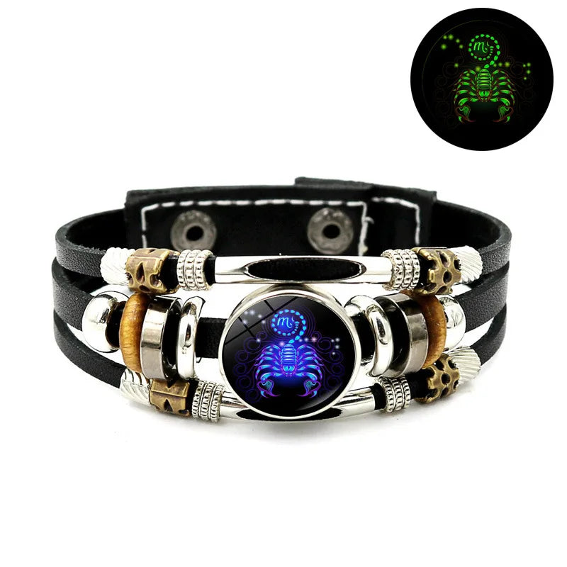 Constellations Luminous Leather Bracelet Retro Multi-layer Beaded Leather Bracelet Jewelry Gifts for Men Women Couples