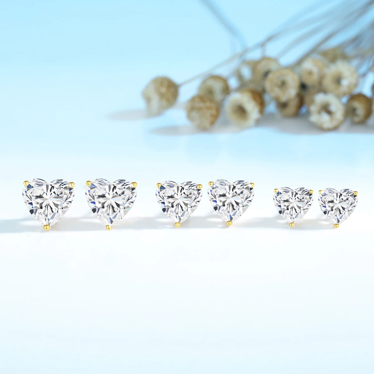Real 14K Gold Moissanite Stud Earrings Heart Shape Pendant Necklace Au585 Diamond Jewelry Set for Women Engagement Romantic Gift